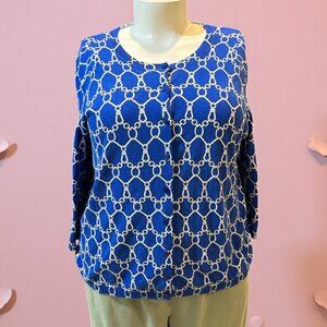Talbots Size 3X Blue & White Chain Link 3/4 Sleeve Button-Up Cardigan Sweater